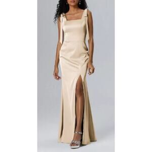 AW BRIDAL 6 S champagne cream Natalie bridesmaid formal party maxi dress NEW b34